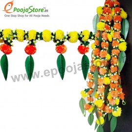 Decorative Artificial Yellow, Orange Marigold Flowers with Mango Leaves