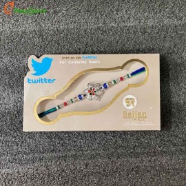 Silver Blue and Green Flower Rakhi