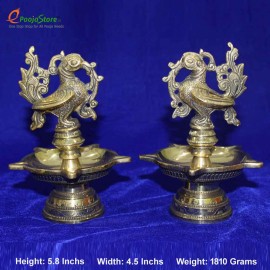 Antique Brass Peacock Diya 5 Face (Pair)