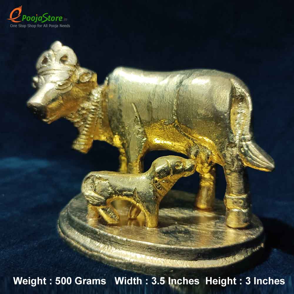 Brass Kamdhenu Cow With Calf Idol