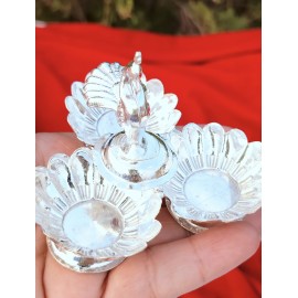 German Silver Peacock 3 Cup Kumkuma Stand