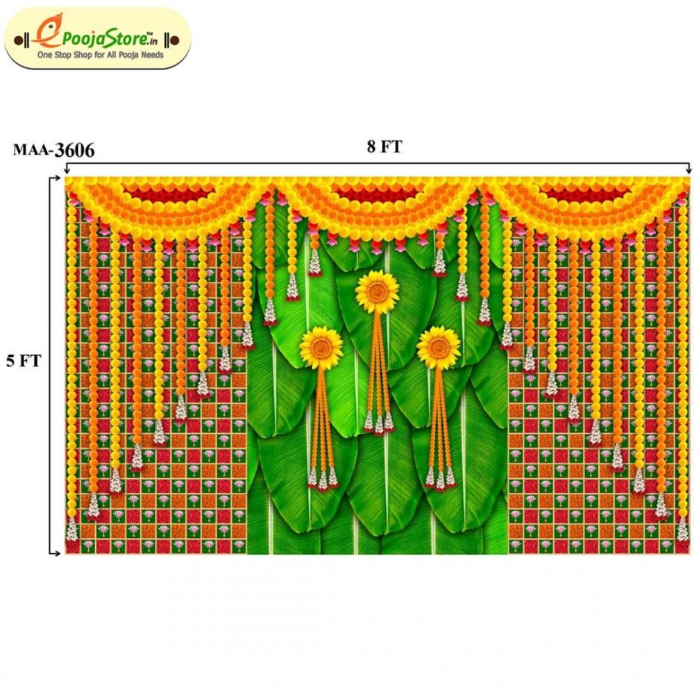 Banana Leaf & Marigold Flowers Wall Backdrop (8x5 ft).