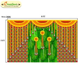 Banana Leaf & Marigold Flowers Wall Backdrop (8x5 ft).