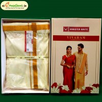 Minister White Elastic Dhoti With Gold Border  