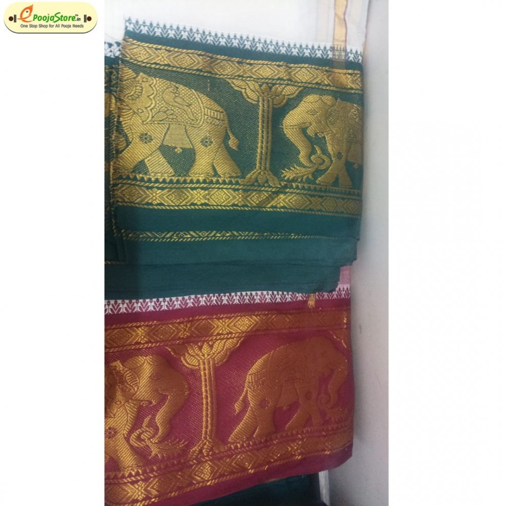 Pure Cotton Pancha with Elephant Red and Green Border 