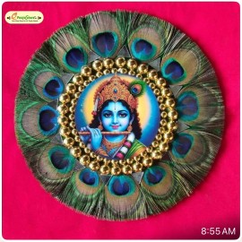Lord Krishna With Peacock Feathers Wall Hanging