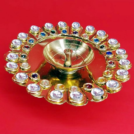 Decorative Brass Diyas with Kundans