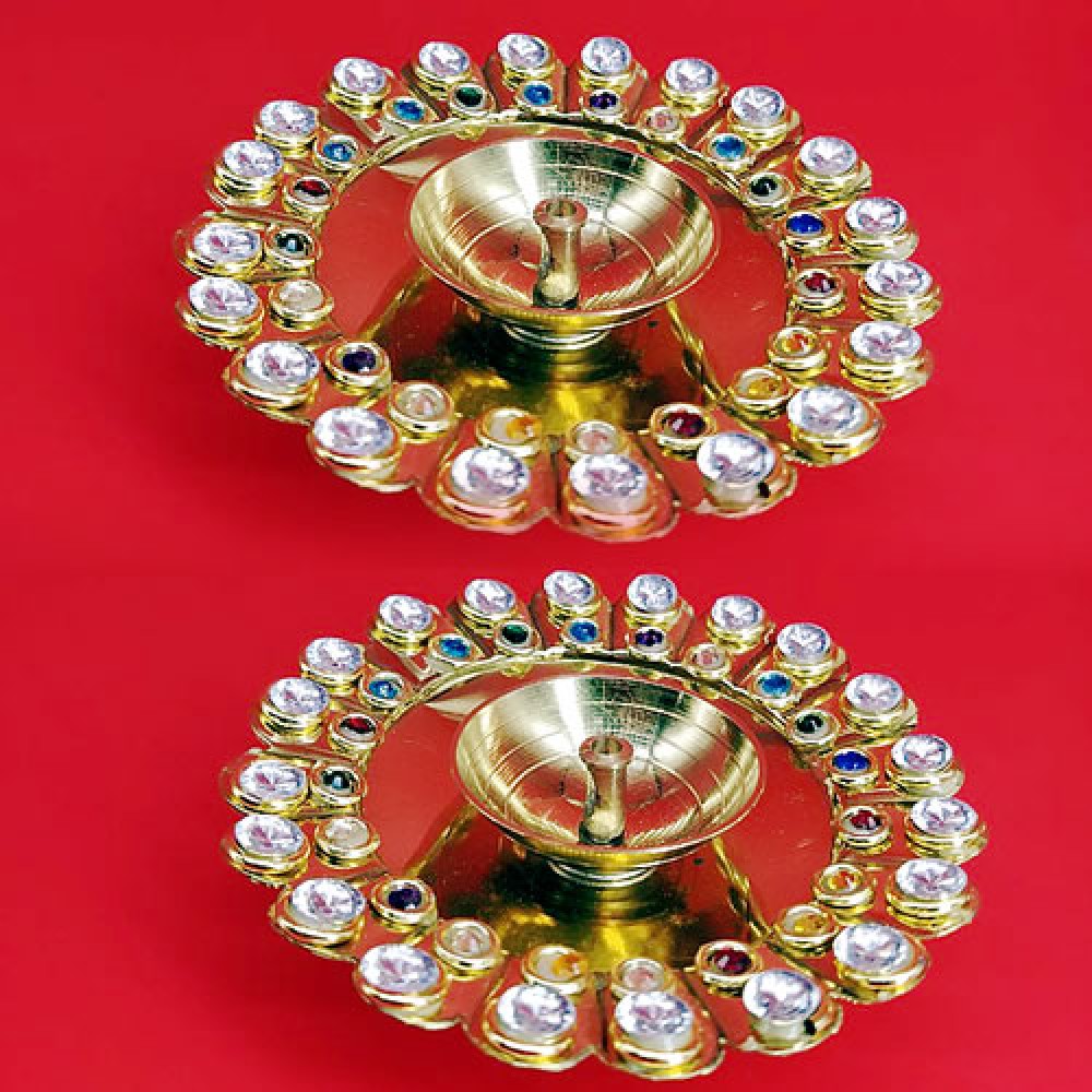 Decorative Brass Diyas with Kundans