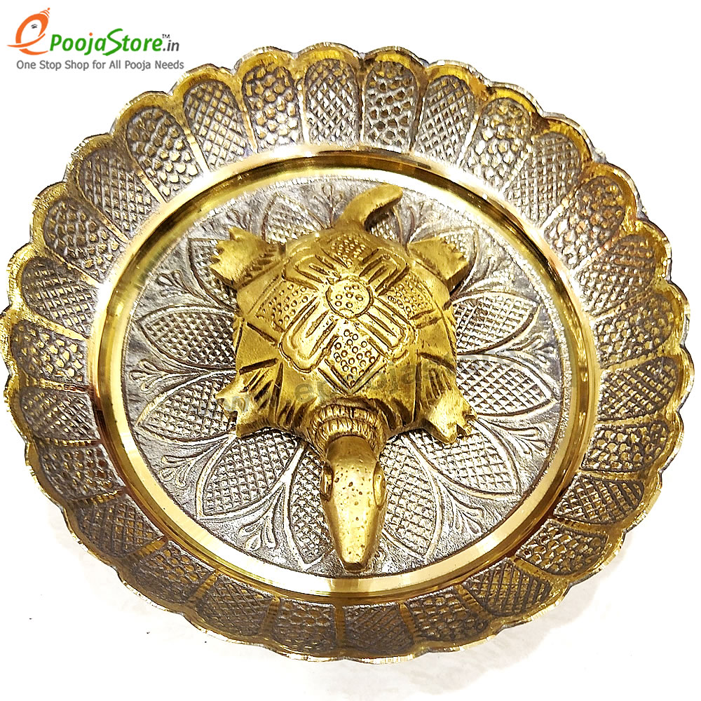 Pure Brass Vastu Fengshui Tortoise With Plate For Good Luck (Big)