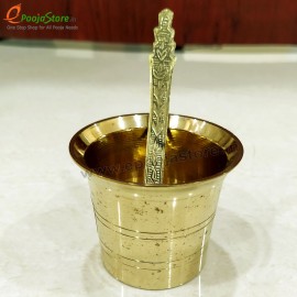 Pure Brass Panchapatra / Achmani Pali Set for Rituals ( Pack of 2 (1 Glass, 1 Spoon)