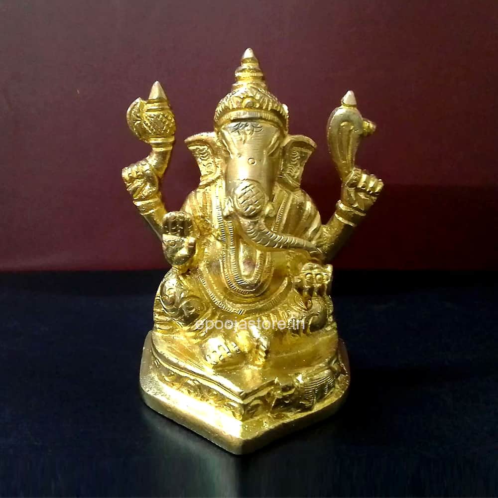 Ganesh God Brass Idol (3.5 inches) Finest Quality