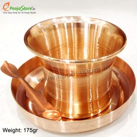 Pure Copper Panchapatra / Achmani Pali Set for Rituals  ( Pack of 3 (1 Glass, 1 Spoon and 1 Plate)).Big Size