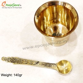 Pure Brass Panchapatra / Achmani Pali Set for Rituals ( Pack of 2 (1 Glass, 1 Spoon)