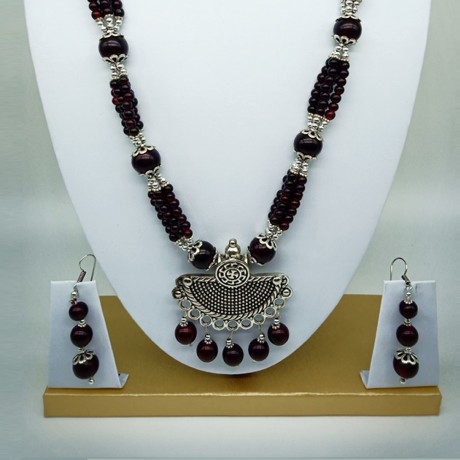 Oxidized Dark Maroon Beads Necklace Set 