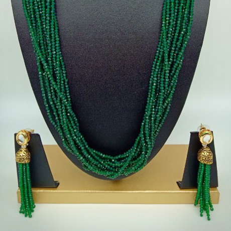 Semi Precious Emerald Necklace Set  (10 Layers)