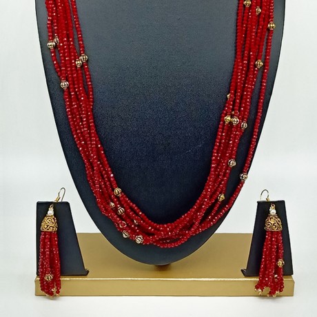 Semi Precious Ruby Necklace Set (10 Layers)