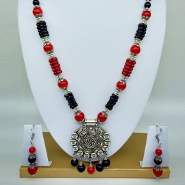 Oxidized Red and Black Beads Necklace Set