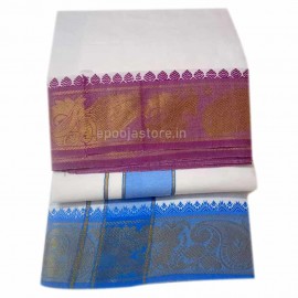 Dhoti Pink and  Blue Color Border (Rich Cotton Handlooms 9x5)
