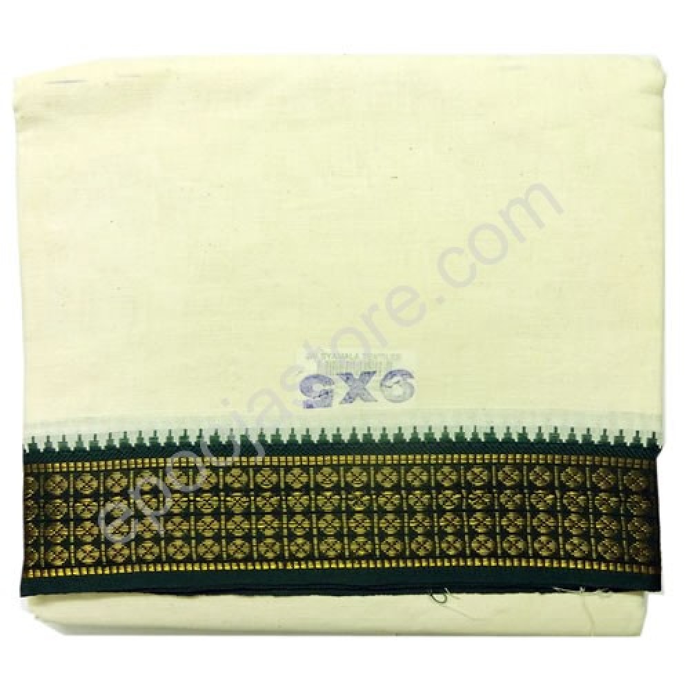 Cotton Dhoti With Green Boarder Cotton Dhoti With Green Boarder