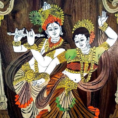 Dancing Radha Krishna (Rosewood Curved Painting) 
