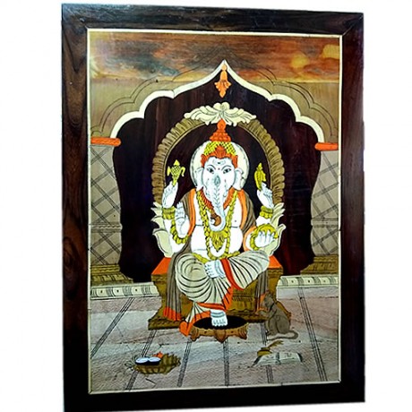 Lord Ganesha (Rosewood Curved Painting)