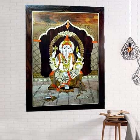 Lord Ganesha (Rosewood Curved Painting)