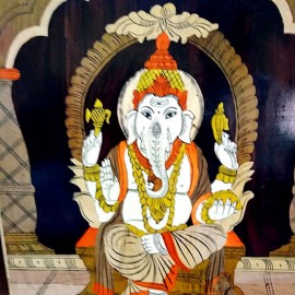 Lord Ganesha (Rosewood Curved Painting)