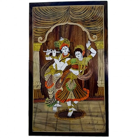 Dancing Radha Krishna (Rosewood Curved Painting) 