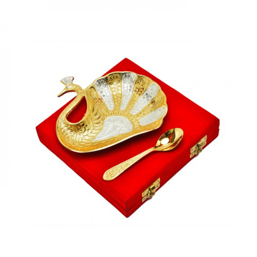 Silver & Gold Plated Brass Peacock Platter 4.5" x 5.5" Silver & Gold Plated Brass Peacock Platter 4.5" x 5.5"