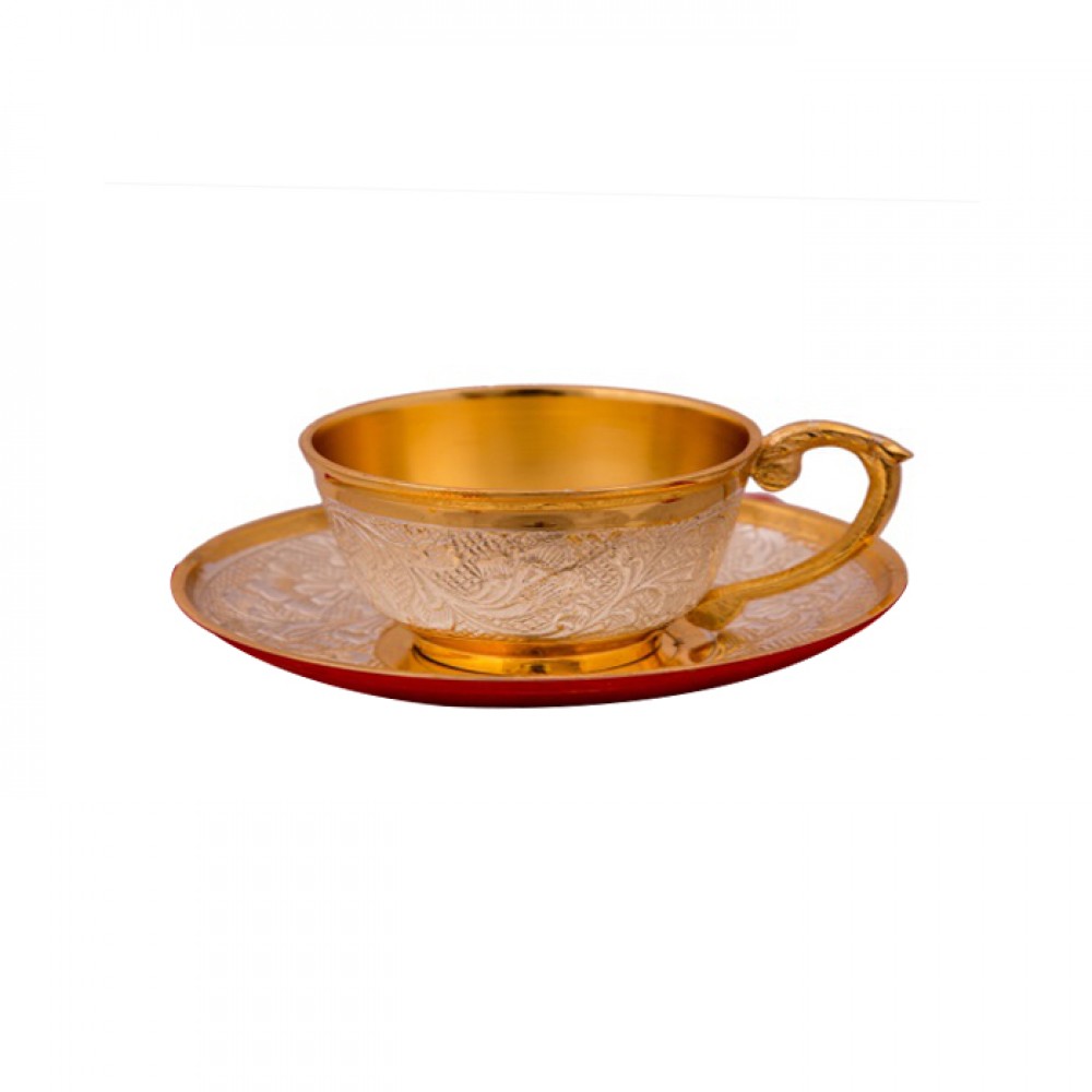 Silver & Gold Plated Cup & Saucer Set (Cup 3" Diameter & Saucer 5" Diameter) Silver & Gold Plated Cup & Saucer Set (Cup 3" Diameter & Saucer 5" Diameter)