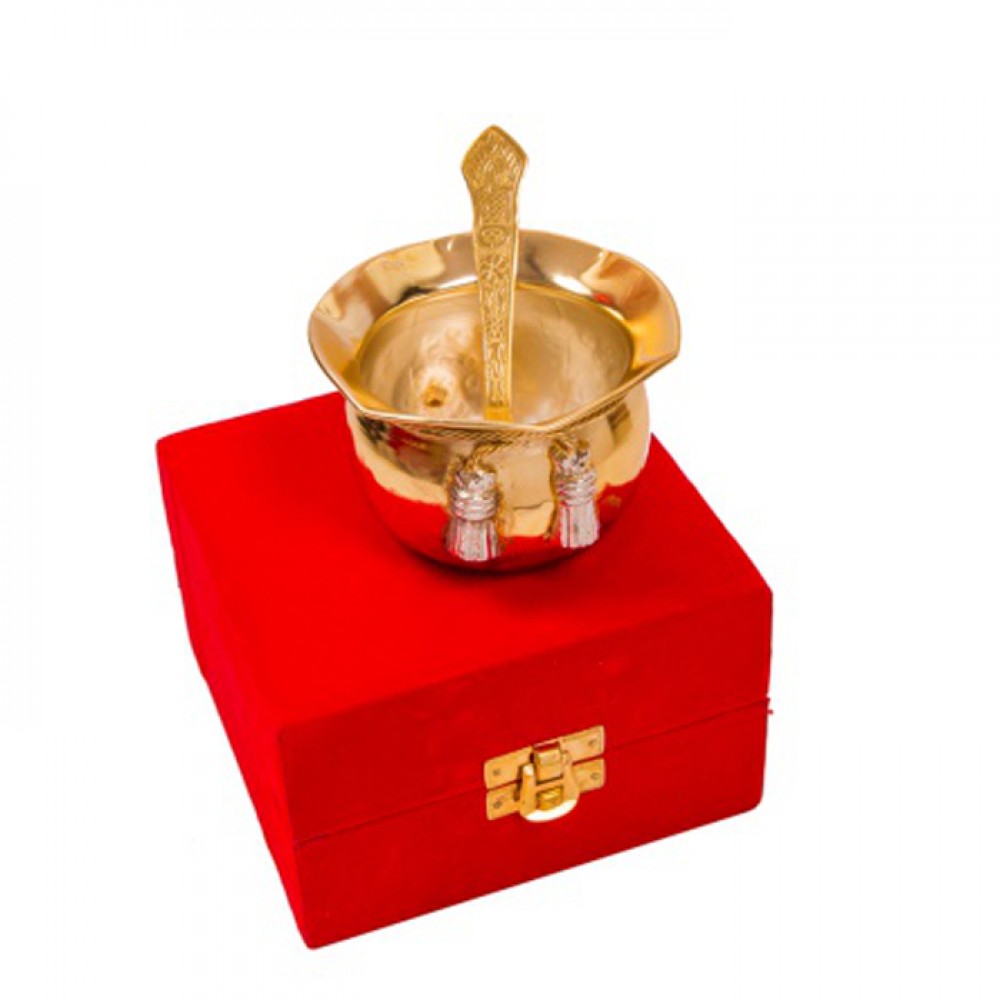 Handi craft Silver & Gold Plated Handi with Spoon (3.5 Inch Diameter) Handi craft Silver & Gold Plated Handi with Spoon (3.5 Inch Diameter)