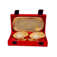 Gold Plated Apple Shaped Brass Bowl Set 5 Pcs. (Bowls 3.5" & Tray 8"x4")