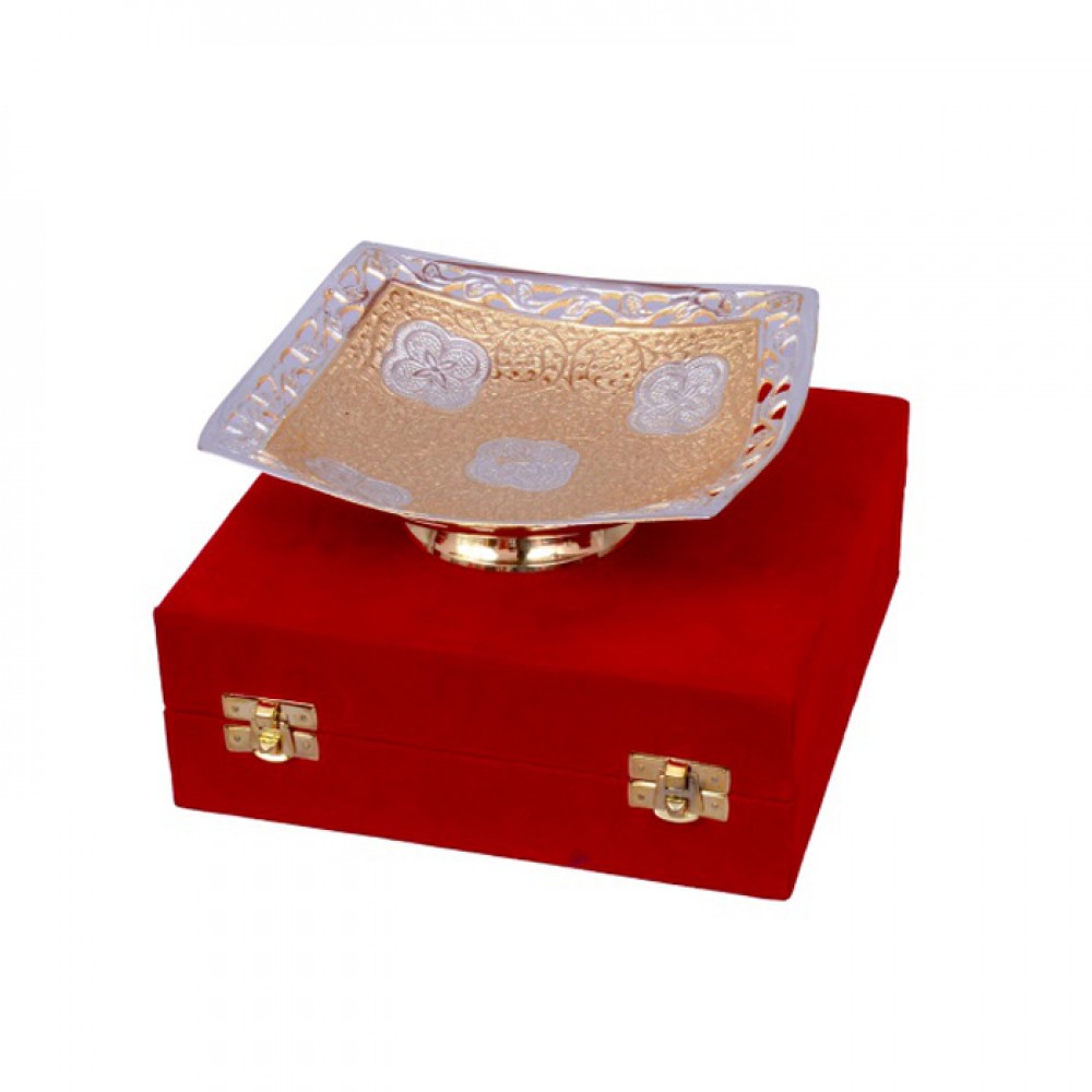 Silver & Gold Plated Brass Square Shape Bowl 6" Silver & Gold Plated Brass Square Shape Bowl 6"