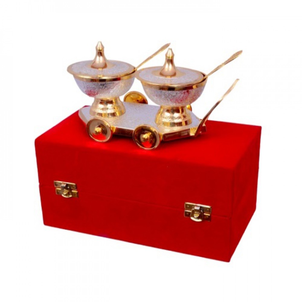 Silver & Gold Plated Trolley Set 8" X 4" & Bowl 3" Diameter Silver & Gold Plated Trolley Set 8" X 4" & Bowl 3" Diameter