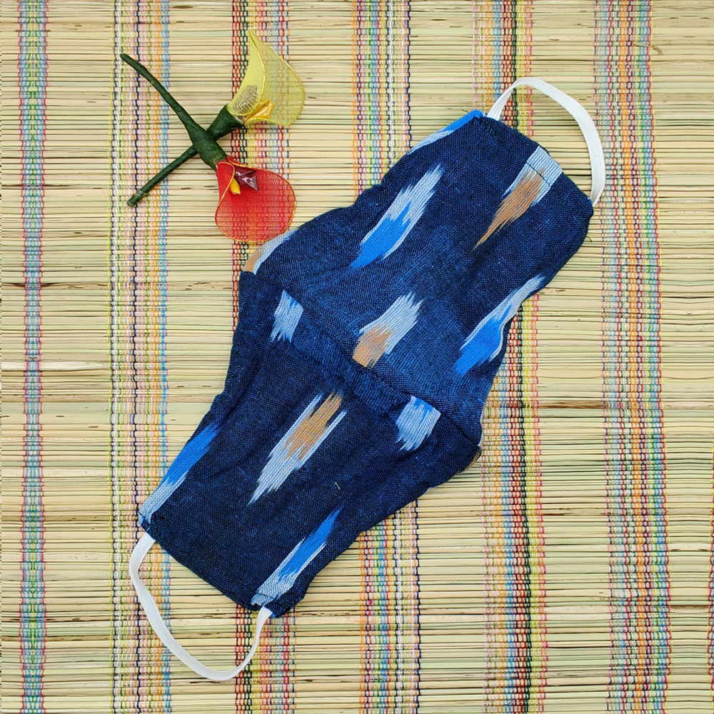 Ikkat & Handloom Cotton Masks (Blue Colour)