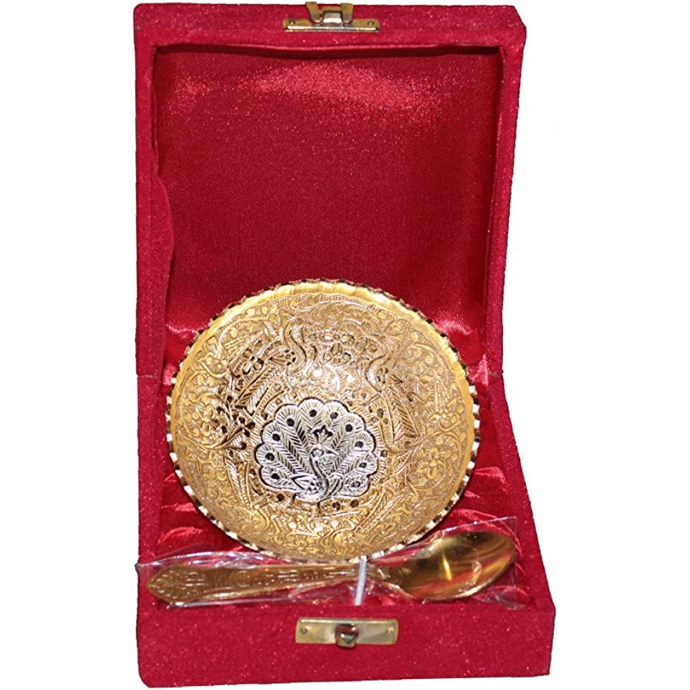 Handi craft Decorative Brass Peacock Circular Bowl with Spoon (4 Inch Diameter) Handi craft Decorative Brass Peacock Circular Bowl with Spoon (4 Inch Diameter)