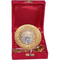 Handi craft Decorative Brass Peacock Circular Bowl with Spoon (4 Inch Diameter)