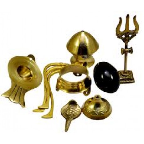 Shivalingam & Brass Plate Kalash With Tripod