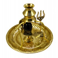 Shivalingam & Brass Plate Kalash With Tripod