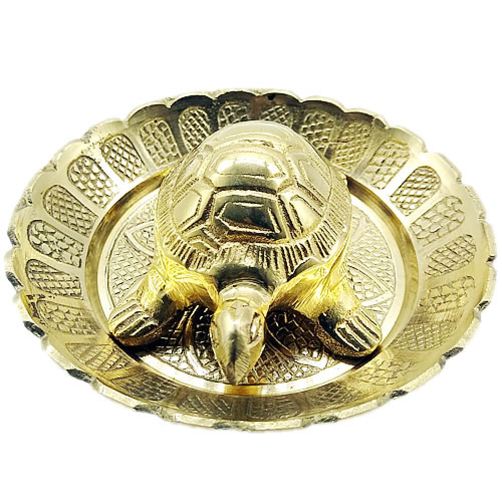 Pure Brass Vastu Fengshui Tortoise With Plate For Good Luck (Big)