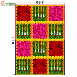 Decorative Wall Drop /backdrop for wedding / housewarming / Puja Decoration /Indian Traditional Decor / Pooja Backdrop Design Backdrop Cloth For Pooja Decoration Traditional Background Curtain Cloth for Festival size 5 Feet Height and 8 Feet width(5 * 8)
